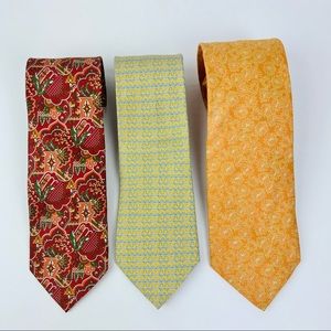 Salvatore Ferragamo Ties Bundle of THREE Made In Italy Classic Red Orange Yellow